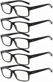 5 Pack Reading Glasses Modern Spring Hinge, Men and Women Black R350