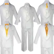 HOT Boy White Shawl Lapel Wedding Suits Tuxedo YELLOW Satin Bow Necktie Vest