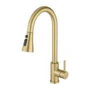 Brushed Gold 3 Modes Pull Out Kitchen Mixer Tap Laundry Sink Faucet Swivel SUS304
