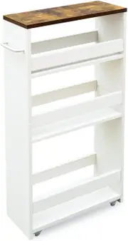 White Slim Storage Cart with Handle - 4 Tiers for Small Spaces