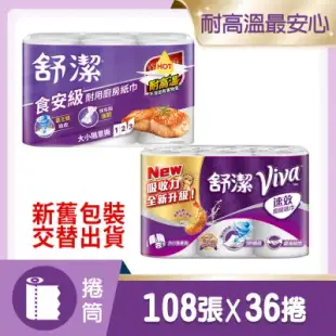 【舒潔】食安級耐用廚房紙巾 大小隨意撕 108張x6捲x6串