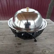 Saj (frying pan,plated) food presentation stand with heater compartment,kebabs