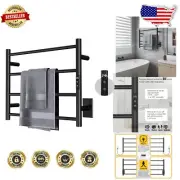 Matte Black Heated Towel Warmer Rack with 24hr Timer & 4 Bars for Luxury Comfort