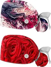 [WOSHJIUK] Working Hat 2 Pack Scrub Caps for Women,red Watercolor Pink Texture,Tie Back Cap Adjustable Scrub Hat