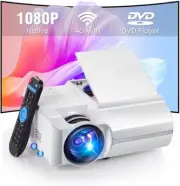 HD 1080P DVD Projector with WiFi & Bluetooth, 200' Screen, Portable Outdoor