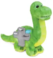DolliBu Cute Green Dinosaur Stuffed Animal with Silver Cross Plush - 9 Inches