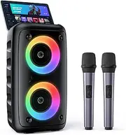 HEEBUKE Karaoke Machine, Portable Bluetooth Speaker with 2 Wireless Karaoke Microphones, Karaoke for Adults Kids with Upgraded Subwoofer, PA System, Support TWS/TF/USB/AUX, Party