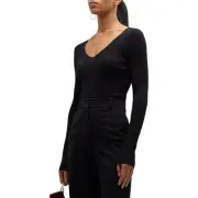 Theory Womens Black Ribbed Wool Pullover Top S BHFO 2927