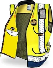 [KwikSafety] (Charlotte, NC) GODFATHER (Cushioned Collar) Class 2 ANSI OSHA High Visibility Safety Vest 9 Pockets Reflective Tape Heavy Duty Zipper Mesh Hi Vis Construction Men Women Yellow Orange