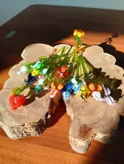 Handmade Murano glass flowers, rose, bud, iris, chamomile. 15 pcs