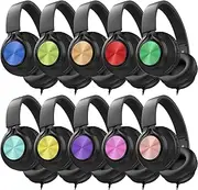 AILIHEN Headphones Wired 10-Pack Bulk for School Students Kids K-12 Classroom，Adjustable, Foldable, Over-Ear Headsets ((Light Color)