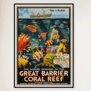 Galrie Vintage Great Barrier Reef Travel Poster by Roger Broders Queensland Australia Art, Black Frame, A3 30x 42cm (12x 16inch)