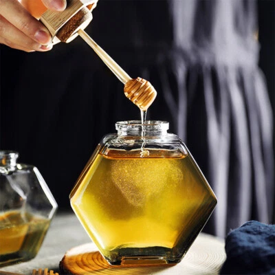 220/380ML Sealing Honey Pot Glass Jam Jar Set W/Dipper and Lid for Restaurant