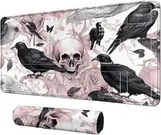 DIGTIALL Card Mat for MTG & TCG Playmat Mouse Pad, 23.6" x 13.8" Game Mat for RPG CCG Trading Card Games, Computer Office - Crows Skulls Theme
