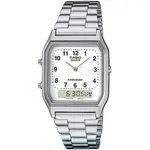 【CASIO】復古潮流商務雙顯錶-數字白面(AQ-230A-7B)正版宏崑公司貨