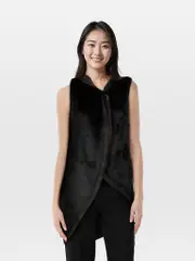 Black Rabbit Fur & Leather Gilet