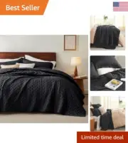 Lightweight Queen Quilt Bedding Set - All Season Use - Black - Includes 1 Qui...
