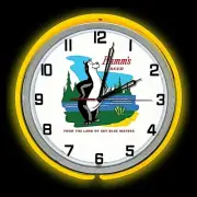 19" Hamm's Beer Land Of Sky Blue Water Sign Yellow Double Neon Clock Man Cave