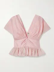 [Sea] Sea - Florence Gathered Cloqué Peplum Top - Pink - US10 US 10 Pink