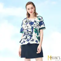 在飛比找ETMall東森購物網優惠-MONS 歐式花卉雙縐100%蠶絲綁帶上衣