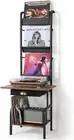 Tall Vinyl Record Player Stand with Storage, Retro Wood & Metal,Modern Organizer