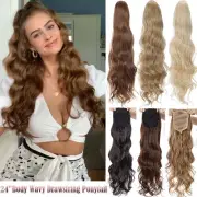 Extra Thick Drawstring Ponytail Clip In Hair Extensions As Human HAIR Brown Wavy