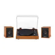 Electrohome Montrose Record Player & Huntley- Powered Bluetooth Speakers, Teak