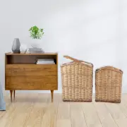 2 Piece Large Wicker Storage Baskets With Lid Set Home Bathroom Laundry Cloth