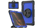 Samsung Galaxy Tab S8 Plus/S7 Plus/S7 FE 12.4 inch Rotatable Handle Ring Folding Stand Case with Screen Protector-Black&Blue