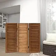 SOFE Wood Short Privacy Screen Indoor, 2.6 Ft Tall Shutters Folding Room Dividers 3 Panel, Brown Room Partitions and Dividers Freestanding, Farmhouse Foldable Wall for Home Bedroom Office