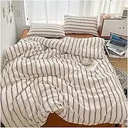 ALturn Green Stripe Series Printed Soft Bedding Set Duvet Cover Bedclothes Bedspread Pillowcases Flat Sheets Comforter Sets Compatible with Girls,Bedding Set, Queen Size 4pcs, XK001