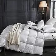Goose Down Comforter Queen Size, 800 Fill Power Fluffy Down Duvet Insert, Lightweight Luxurious 80 Thread Count 100% Cotton Cover Comforter All Season Warmth Hotel Bed Comforter,Grey-220X240CM