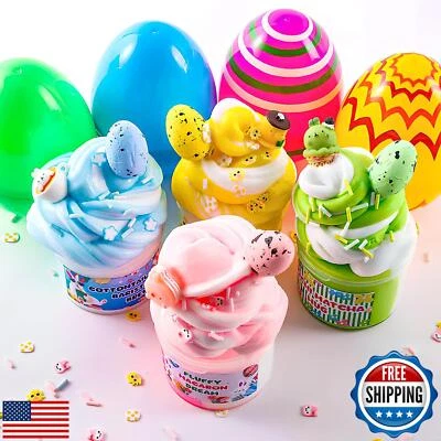 Easter Basket Stuffers for Kids, 4 Pack Prefilled Slime Eggs with Charms and