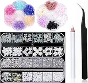 MUEYAN 3D Glitter Nail Charms Butterfly Starry AB Crystal Nail Rhinestones Flower Gems Pendant Pearls Crystal Gems Stones for Nail Art Decoration DIY, with Wax Pencil and Elbow Tweezer