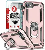 LeYi for iPhone SE Case with 2Pack Tempered Glass Screen Protector, Military-Grade Phone Case with Kickstand for iPhone SE 3rd/2nd Generation, Rose Gold