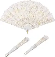 Rose Lace Floral Hand Fans Gold Retro Elegant Chinese Folding Fan White Vintage Bridal Handheld Dancing Fan Floral Foldable Fan Hand Fan for Women Dancing Parties