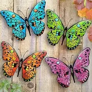 Metal Butterfly Wall Outdoor Decor - 4 Pack 6.5in Butterflies Outdoor Fence Wall Art Decor Sculpture,3D Iron Art Sculpture Butterfly Art Decor for Home, Yard, Patio, Garden Decorations