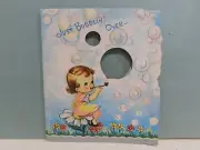 Vtg Birthday Greeting Card, Sweet girl Blowing Bubbles, unused