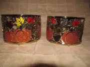 SET of 2 Yankee Candle PUMPKINS 3-wick Jar Holder Fall Leaves Glitter Pumpkins