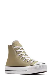 Converse Chuck Taylor All Star Lift High Top Sneaker in Mossy Sloth/White/Black at Nordstrom, Size 11