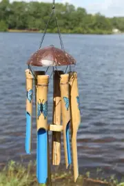 Bamboo Wind Chimes- Blue Painted Butterflies Home and Garden Decor- G-118