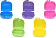 Retainer Case - 5 Durable Retainer Cases with Vent Holes For Orthodontic Retainer, Invisalign, MouthGuard and Denture Storage.The Container has Tight Snap Lock, Light and Easy for Travel. Color Varies