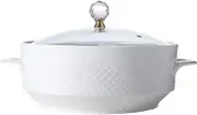 ABHOME Ceramic Soup Tureen with Glass Lid Porcelain Serving Tureen Soup for Restaurant Home Kitchen Decoration Cute Ceramic Covered Tureens for Soup, White Porcelain, 7.87inch
