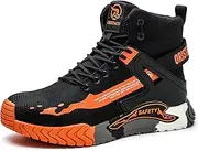 [ORISTACO] Work Safety Crew Boots Lightweight Breathable Industry Construction Steel Toe Sneakers, Mid-cut Orange, 12.5 Women/11 Men