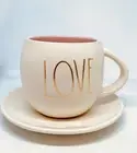 NEW RAE DUNN “Love” CUP & SAUCER SET Pink Interior Coffee/Tea
