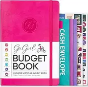 GoGirl Budget Book - Colorful Monthly Financial Planner Organizer. Budget Planner & Expense Tracker to Reach Financial Goals, Lasts 1 Year, Undated, Bonus 3 Cash Envelopes, A5 Hardcover - Hot Pink