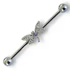 14g White Purple Sparkle Cz Dragonfly Bug Industrial Bar