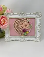 Exquisite Vintage Jeweled Heart in Ornate Frame - Handmade Unique Gift
