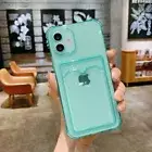 For iPhone 16 15 14 13 12 Pro Max Wallet Card Holder Silicone Clear Case Cover