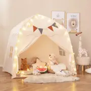 CostwayLarge Kids Tent with Bright Lights and Flags for Aged 3 + Years Old-Beige